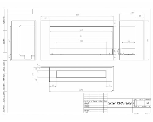 Биокамин угловой SteelHeat LONG 1000 правый