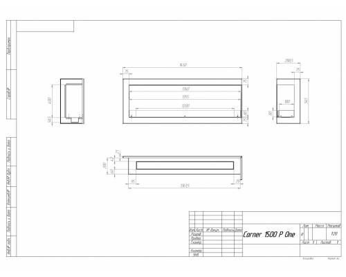 Биокамин угловой SteelHeat ONE 1500 правый