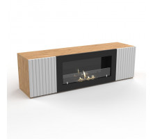 Тумба под ТВ с биокамином SteelHeat LIVORNO IMPULSE 140 см (корпус дуб Вотан / фасады белый)